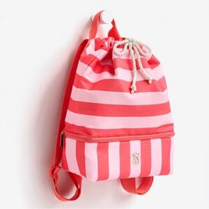 Victoria's Secret Red and Pink Striped Backpack cooler bag
